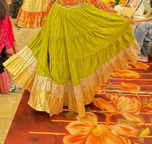 Flowy Tiered Ethnic Skirt with Metallic Border