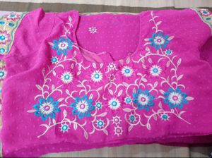 Elegant Magenta Embroidered Saree with Blouse