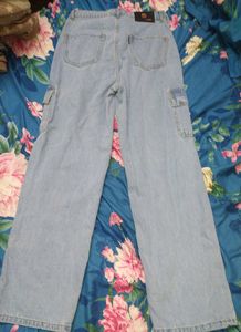Washed Blue Cargo Jeans