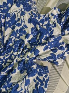 Blue Floral Cut-Out Midi Dress