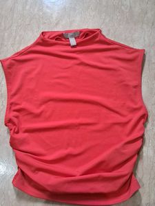 Red Ruched Mock Neck Top
