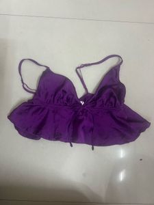 Vibrant Purple Ruffled Crop Top y2k lingerie