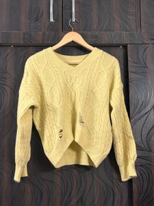 Distressed Pastel Yellow V-Neck Sweater