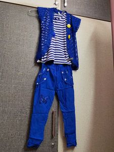 Girls Blue Striped Top, Jacket &amp; Pants Set