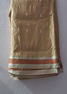 Elegant sandle Saree with Golden &amp; Silver Motifs