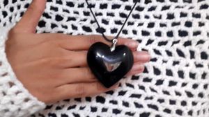 Y2k BIG Black Glass Heart Pendant With Cord