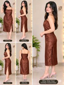 Satin Midi Dress with High Slit