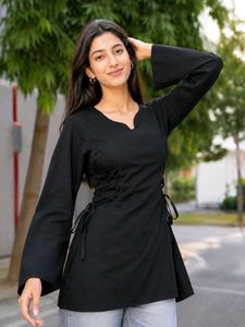 Chic Black Lace-Up Kurti Tunic