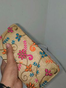 Embroidered Clutch with side bag