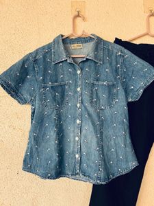 Denim Embroidered Short Sleeve Shirt