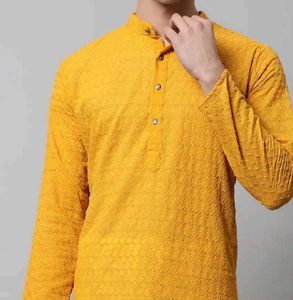 Men's Yellow Embroidered Kurta