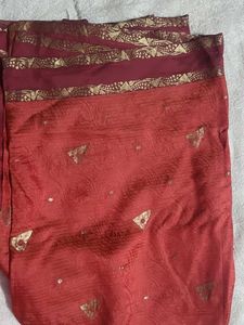 Red &amp; Gold Embellished Saree
