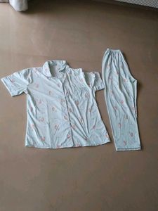sea green Peach Print Pajama Set