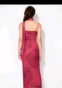 Sheer Rose Print Maxi Dress with Scarf