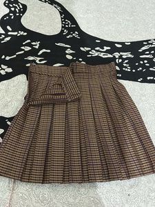 Brown Plaid Pleated Mini Skirt