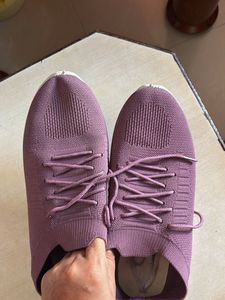 Lavender Knit Lace-Up Sneakers