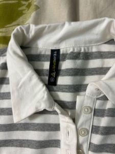 Gray and White Striped Polo Crop Top