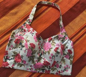 Backless Floral Print Halter Neck padded Blouse