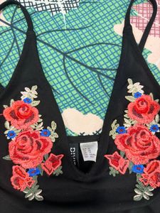 H&amp;M black rose Embroidered Bodysuit