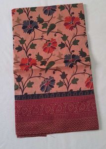Floral Print Saree - Onion Pink With Maroon color