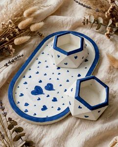 Cute Heart Tray &amp; candle holder com Planter Set