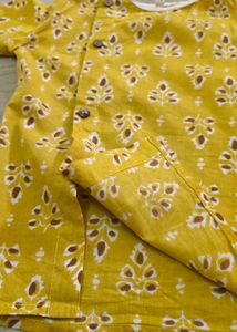 Yellow Printed Cotton Kurta and pyjama set