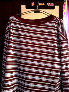 Striped Off-Shoulder Long Sleeve Top