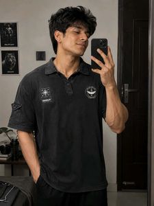 Men's Black Graphic Polo Shirt