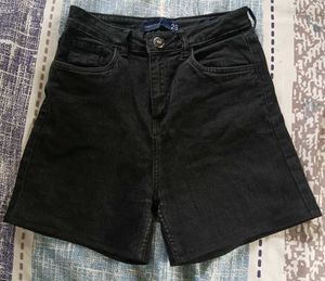 Black denim shorts