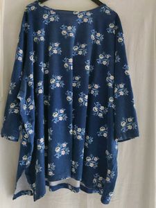 Blue Floral Print Relaxed Fit Top(5XL)