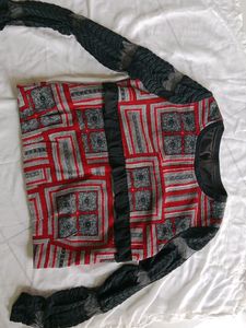 Black And Red Top With Mesh Sleves
