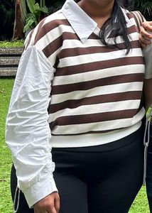 Striped Collared Long Sleeve Top