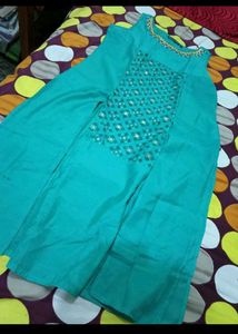 Teal Kurta with Embellished Neckline