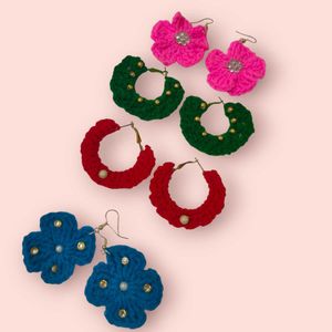 Crochet Flower Earrings Set Of 4.