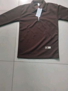 Men's Brown Zip Polo Shirt