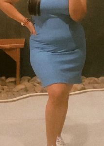 Light Blue Textured Dress with Lace Trim
