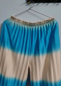 Boho Pleated Palazzo Pants white blue korean