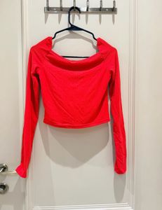 Bright Red Off-Shoulder Long Sleeve Top