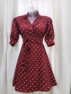 Maroon Polka Dot Wrap Dress