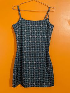Blue Plaid Spaghetti Strap Mini Dress