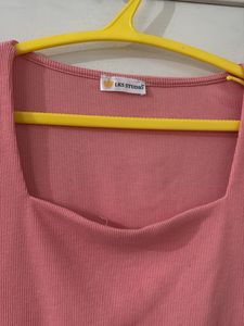 Peachy Pink Square Neck Crop Top
