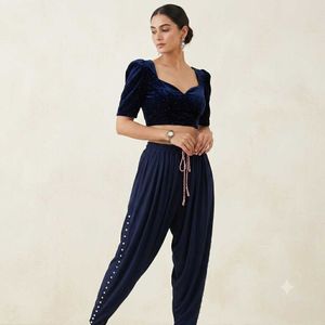 Navy Velvet Embellished Pants