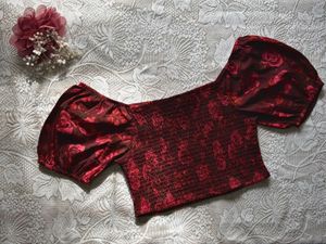 Burgundy Floral Smocked Puff Sleeve Top