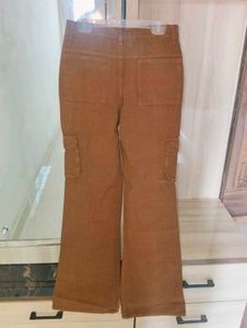 Trendy Brown Cotton Cargo Pants with Text Print