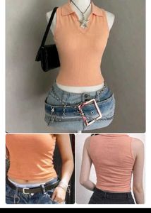 🍑 🌸Peach Ribbed Collared Top🍑🌸