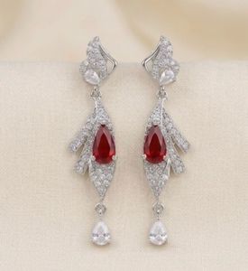 Elegant Red &amp; White Gemstone Dangle Earrings