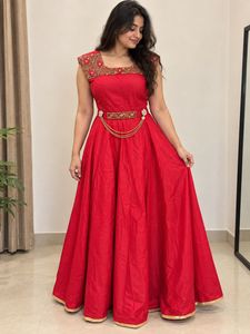 ❤️ Royal Red Embroidered Anarkali Gown