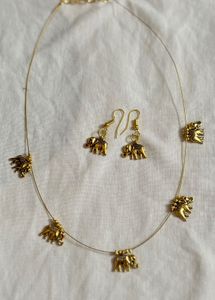 Elephant Pendant Necklace &amp; Earring Set