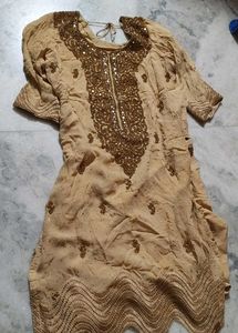 Embellished Beige Kurta Set with Dupatta
