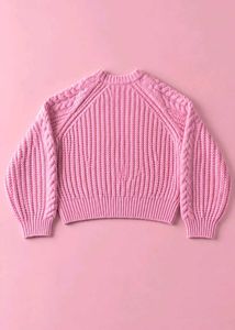 PINK CABLE KNIT CREWNECK SWEATER